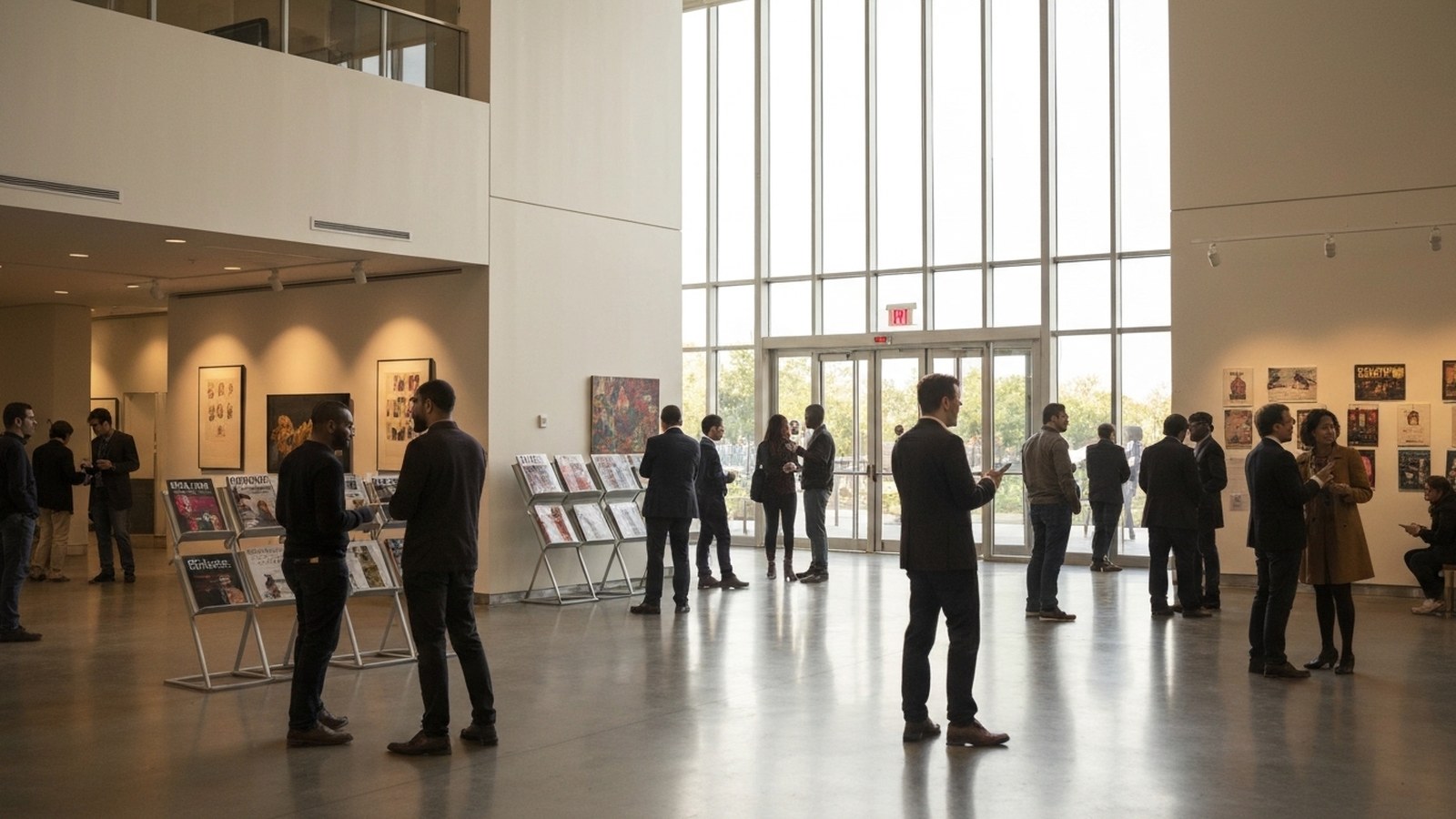 Una persona legge una rivista d'arte in un ambiente moderno e confortevole, con un richiamo visivo alla cultura e al benessere.